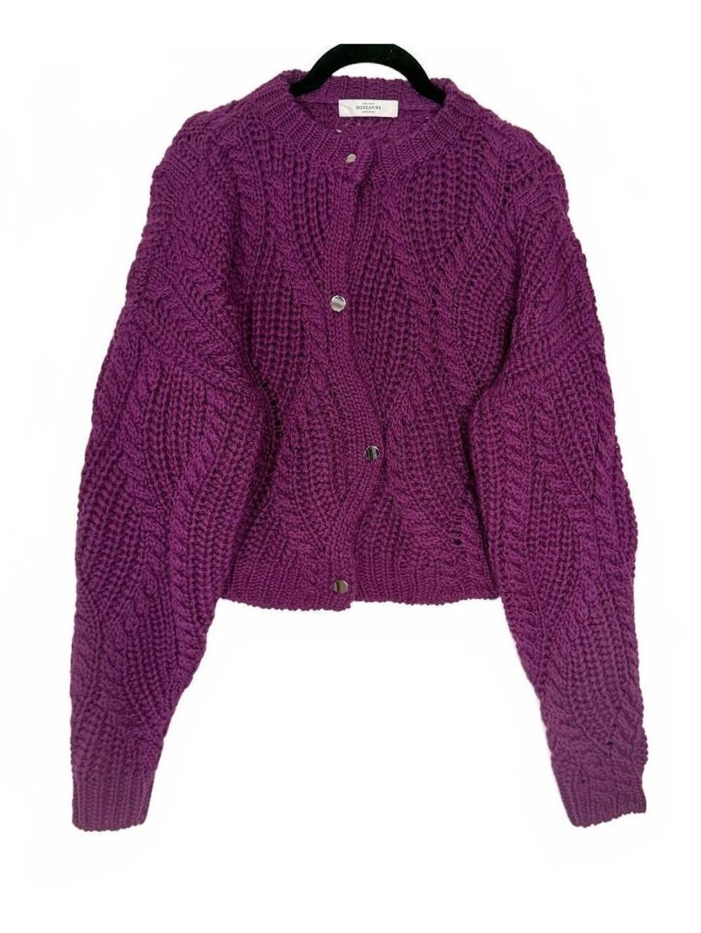 Roseanna Divine Purple Cable Knit Cardigan Sweater Chunky Button Front US 2